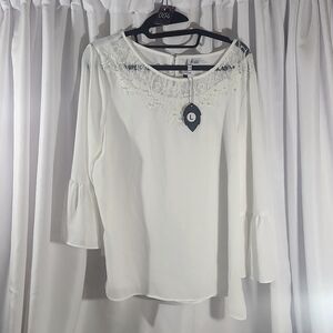 New Elle White Blouse with princess sleeve detail On Sale